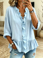 Women's Ruffled V-Neck Peplum Blouse