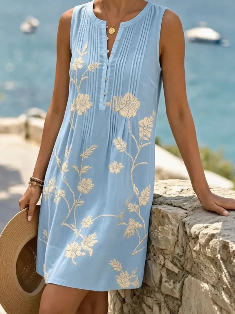 Women's Pintuck Sleeveless Linen Dress