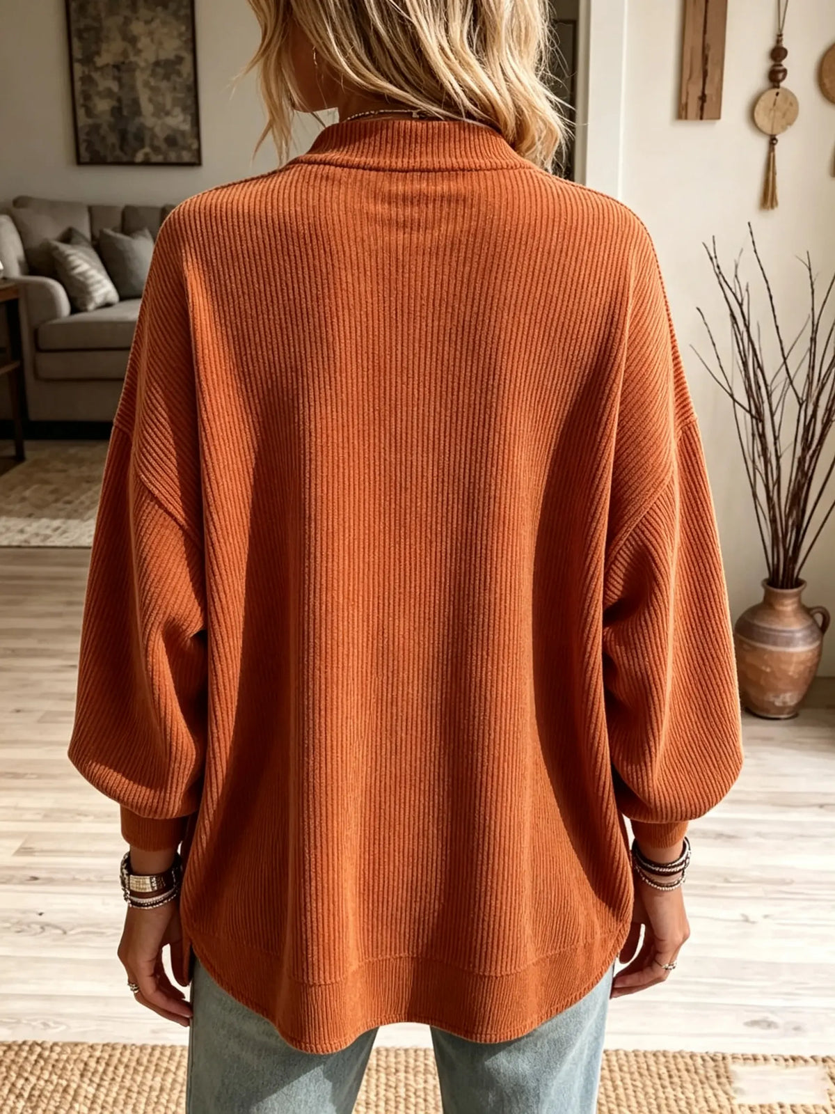 Women's Ribbed Corduroy Half-Zip Pullover