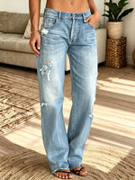 Multi-Color Options Women's Distressed High-Waisted Straight Jeans