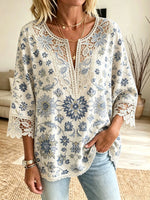 Women's Floral Crochet Cutout Blouse