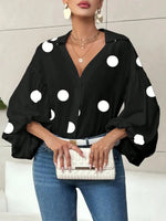 Retro Polka Dot Elegant Balloon Sleeves Art Casual Stylish Lapel Cotton Shirt