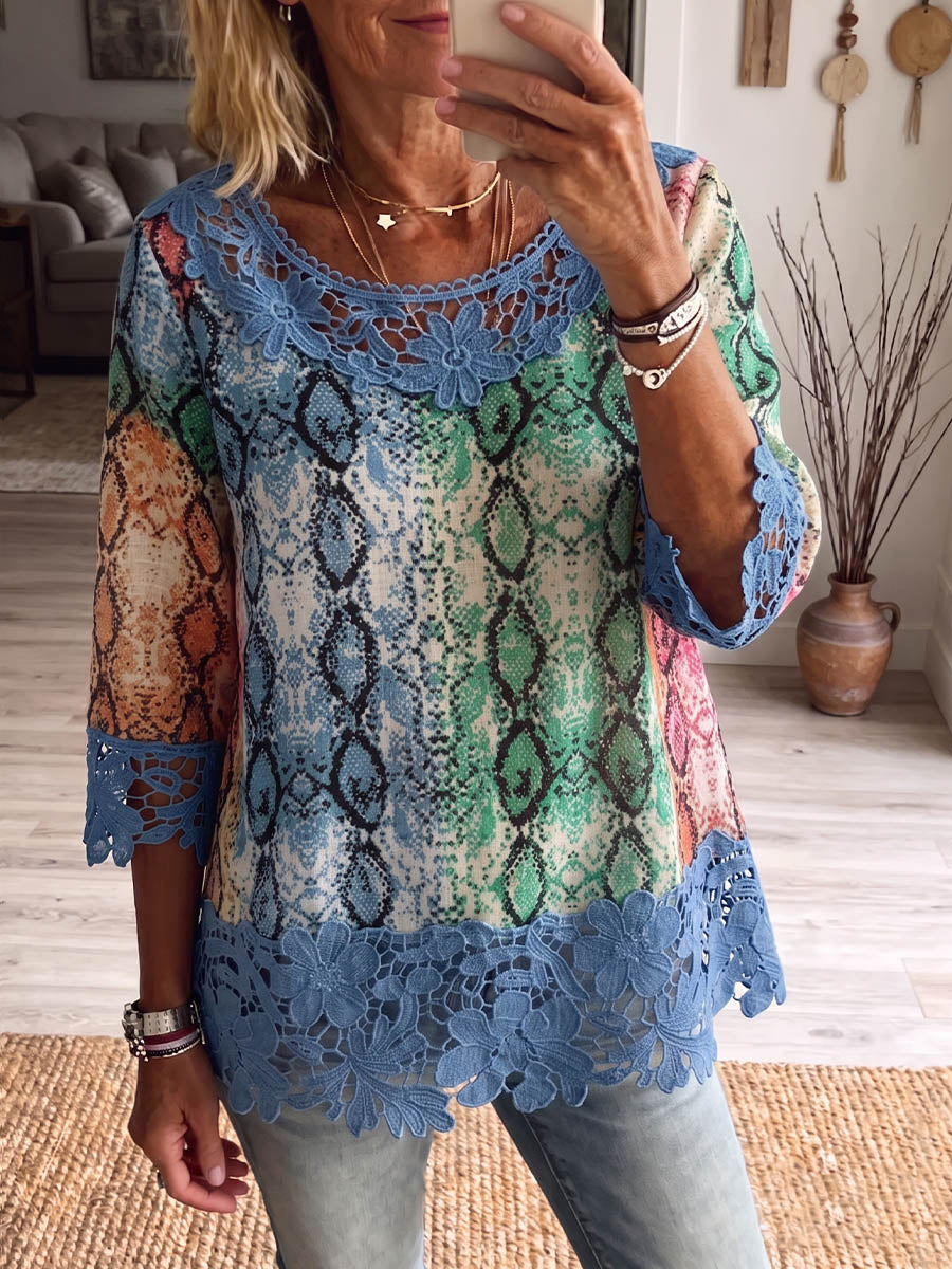 Vintage Elegant Openwork Lace Patchwork Shirt