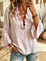 Women's Striped Ruffle V-Neck Blouse