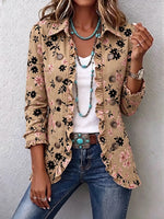 Women's Pastoral Cherry Blossom Floral Print Ruffle Lapel Casual Blazer Jacket
