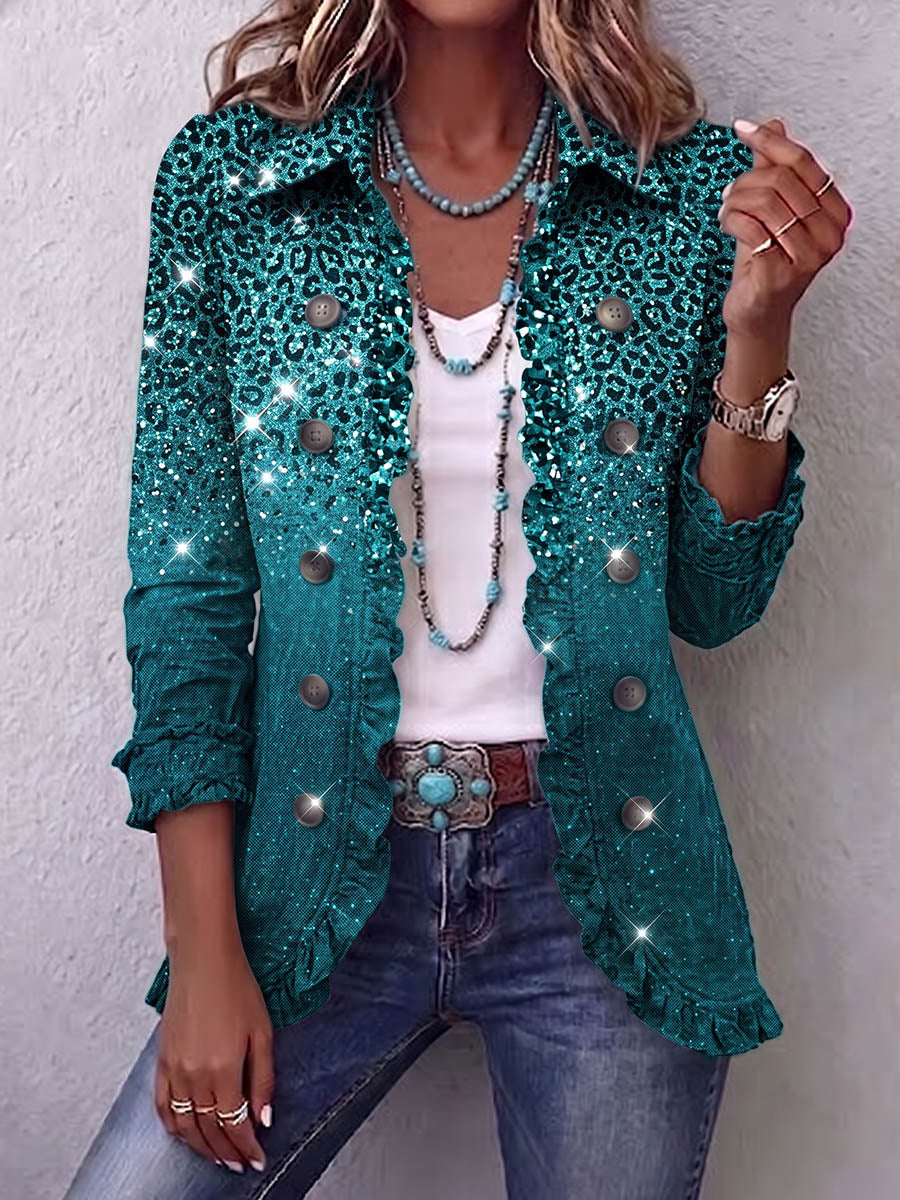 Vintage Elegant Pattern Patchwork Ruffled Jacket