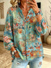 Women's Watercolor Floral Vintage Print V-Neck Lantern Sleeve Blouse