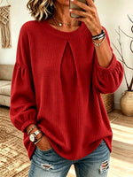 Women's Pleated Waffle Knit Pullover Blouse