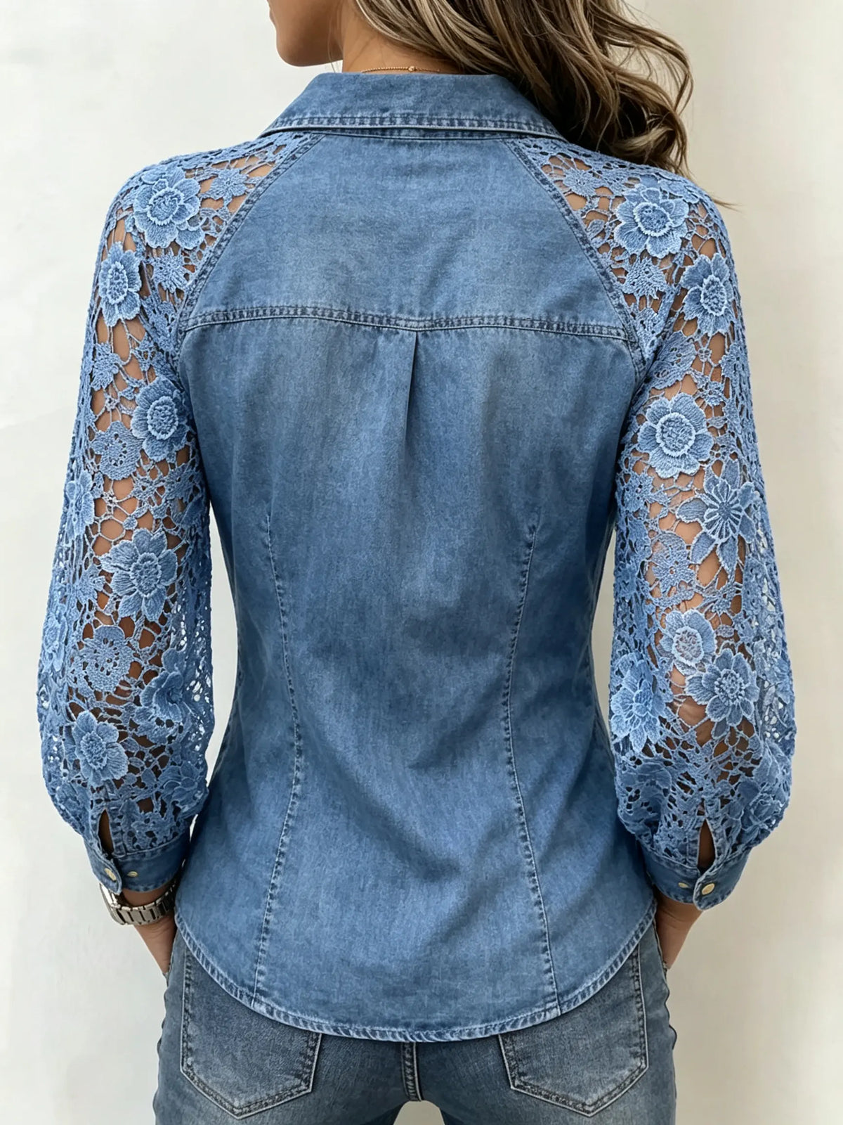 Women's Lace Sleeve Denim Shirt
