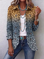 Retro Leopard Pattern Art Print Ruffle Casual Stylish Cotton Lapel Coat