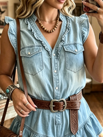 Women's Tiered Ruffle Sleeveless Denim Romper