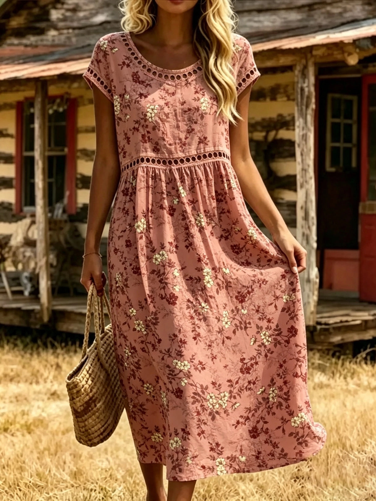 Women's Hollow Out Floral Midi Dress