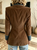 Women's Corduroy Blazer with Leopard Lapel