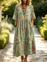 Women's Floral Pattern Art Print Casual Short Sleeve Linen Dress