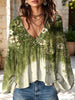 Women's Floral Pattern Art Print Ruffle Casual Long Sleeve Cotton Linen Shirt