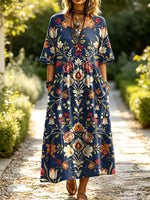 Women's Floral Pattern Art Print Casual Short Sleeve Linen Dress