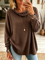 Women's Button Detail Waffle Knit Cowl Neck Top