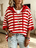 Retro Stripe Pattern Art Hooded Casual Stylish Knitted Top