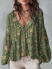 Women's Floral Pattern Art Print Ruffle Casual Long Sleeve Cotton Linen Shirt