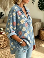 Women's Daisy Floral Print Button-Down Shirt