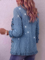 Vintage Elegant Sparkling Rhinestones Patchwork Ruffled Jacket