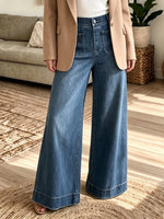 Multi-Color Options Women's Patch Pocket Retro Wide-Leg Jeans