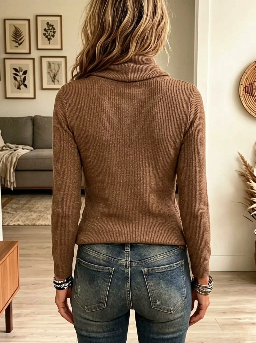 Women's Draped Cowl Neck Ribbed Knit Top