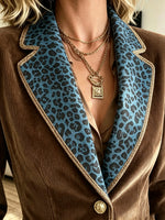 Women's Corduroy Blazer with Leopard Lapel