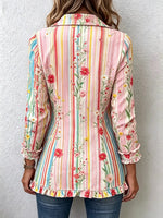 Women's Floral Stripe Ruffle Blazer Jacket