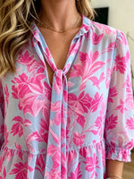 Women's Floral Print Tie-Neck Tiered Maxi Dress