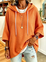 Retro Cozy Comfortable Stylish Art Hooded Waffle 3/4 Sleeve Casual Top