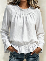 Women's Smocked Neck Ruffle Hem Blouse