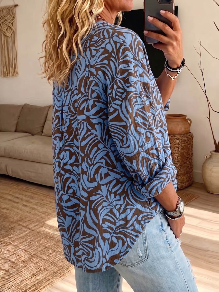 Vintage Elegant Button Long Sleeve Patterned Shirt