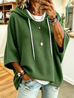 Retro Cozy Comfortable Stylish Art Hooded Waffle 3/4 Sleeve Casual Top