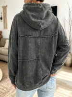 Washed Asymmetric Cowl Neck Hoodie Raw Seam Pocket Oversized Sweatshirt