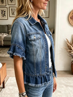 Women's Ruffled Hem Short Sleeve Denim Jacket