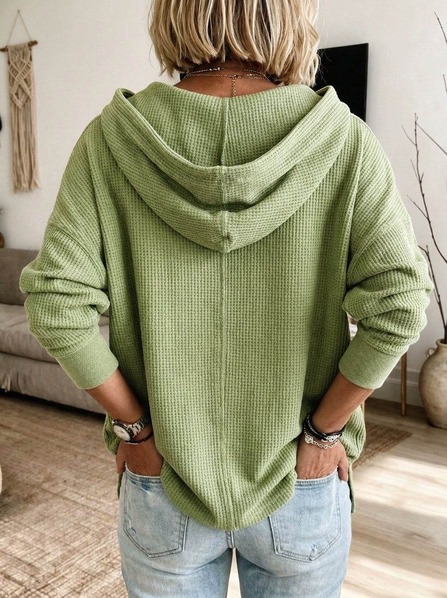 Women Waffle Knit Half Zip Hoodie Loose Long Sleeve Casual Pullover Top