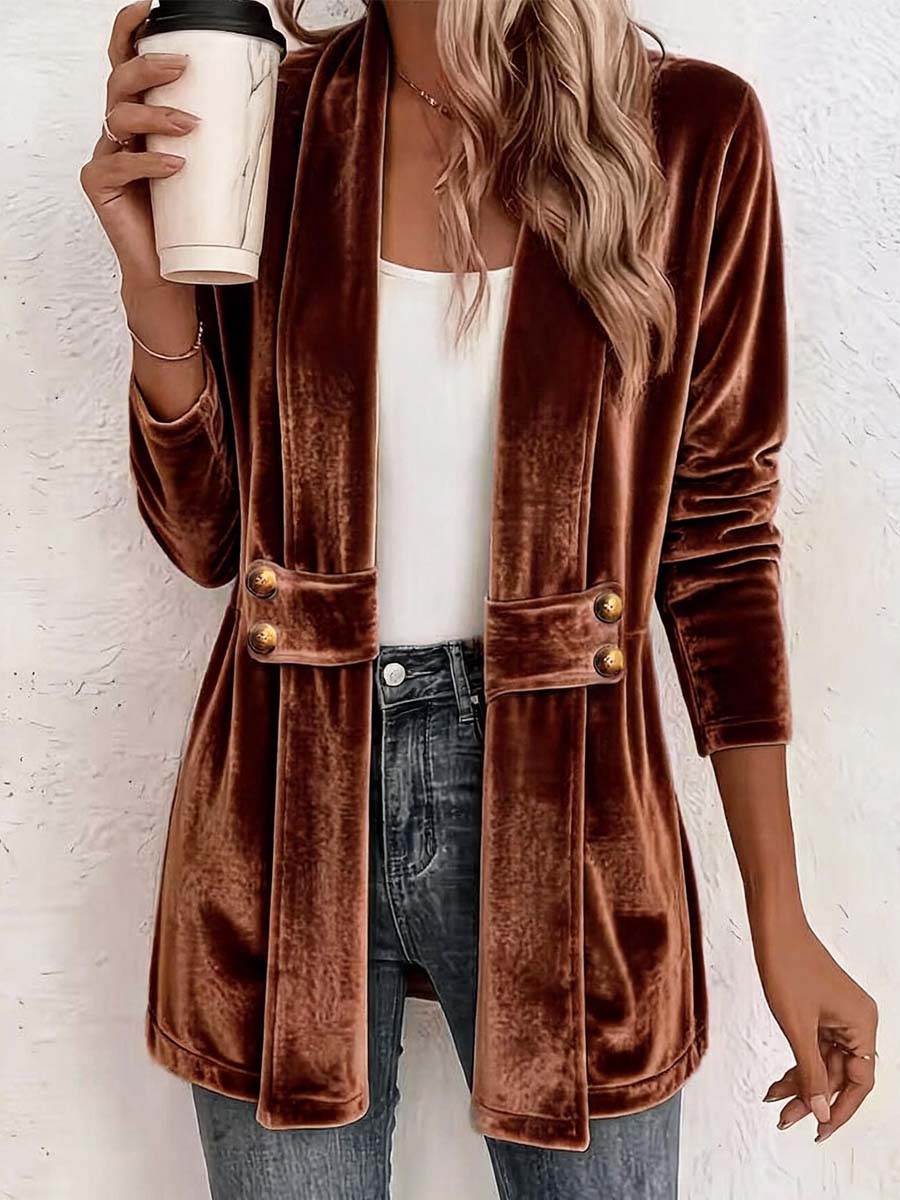 Retro Elegant Long Sleeve Casual Loose Stylish Velvet Cardigan Coat