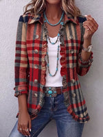 Vintage Elegant Plaid Patchwork Ruffled Jacket