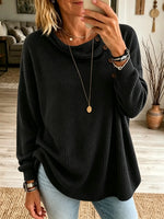 Women's Button Detail Waffle Knit Cowl Neck Top