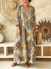 Women's Ethnic Geometric Diamond Print V-Neck Maxi Dress