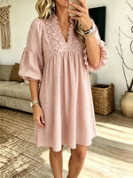 Women's Lace Trim Ruffle Sleeve Mini Dress