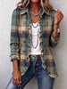 Retro Plaid Pattern Art Print Ruffle Casual Stylish Cotton Lapel Coat