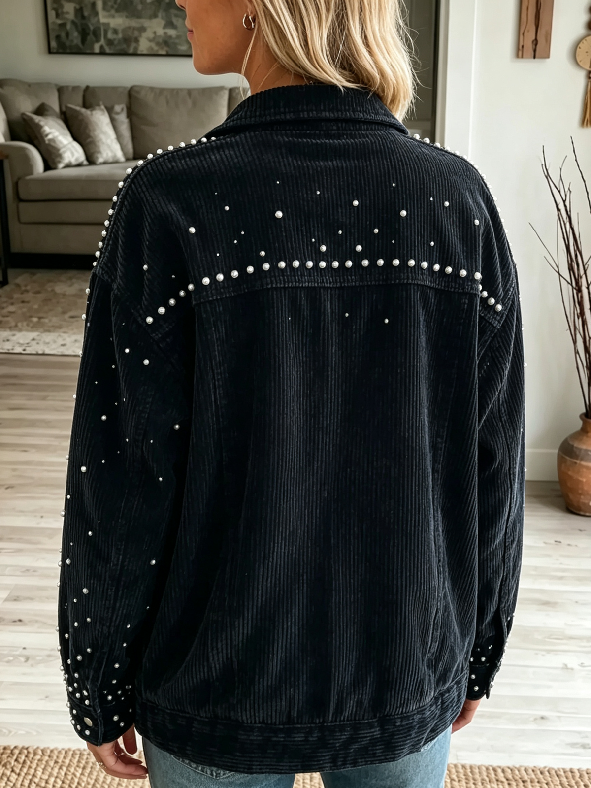 Women's Pearl Studded Corduroy Jacket