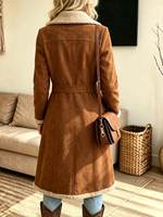 Women's Double-Breasted Sherpa Lined Suede Coat