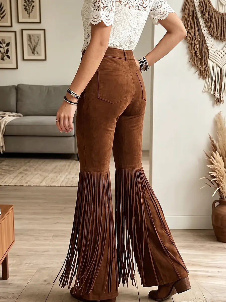 Vintage Elegant Tassel Suede Trousers