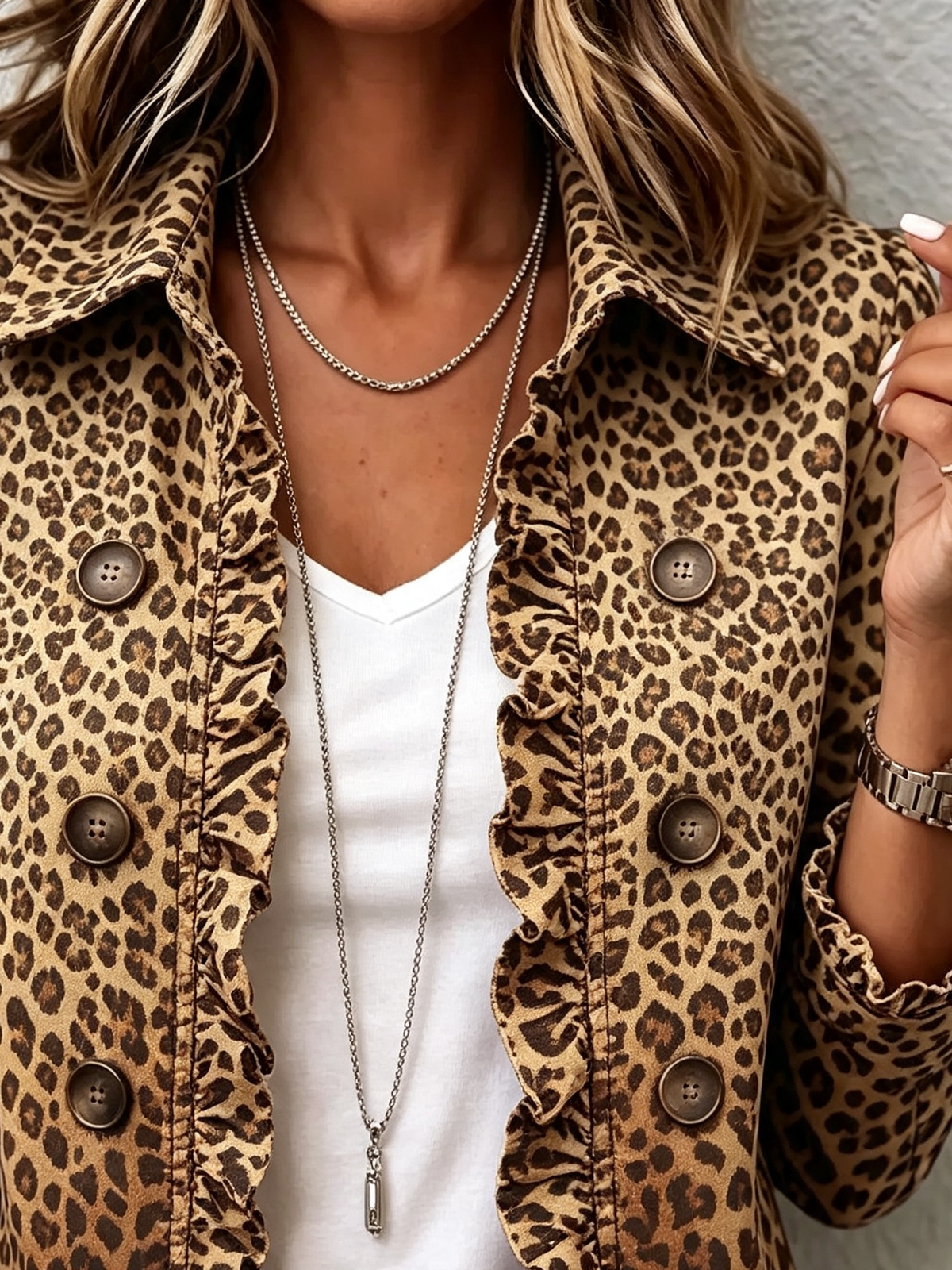Women's Ombre Leopard Ruffle Blazer Jacket