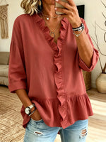 Women's Ruffled V-Neck Peplum Blouse