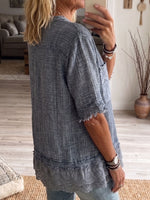 Vintage Elegant Cotton And Linen Patchwork Shirt