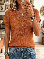 Vintage Elegant Waffle Patchwork Openwork Lace Shirt